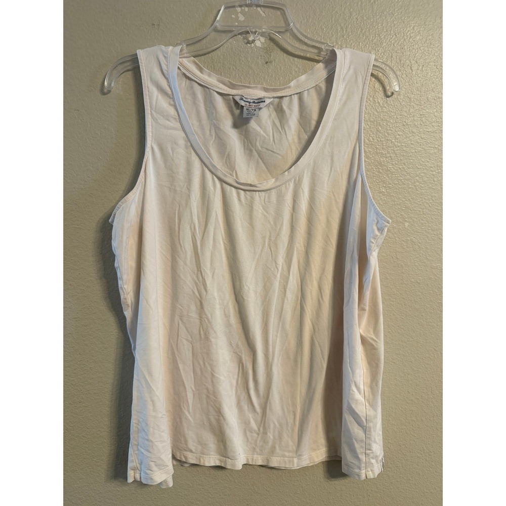 Tommy Bahama Island Soft Tank Top Cream Scoop Neck Pineapple Logo XL
